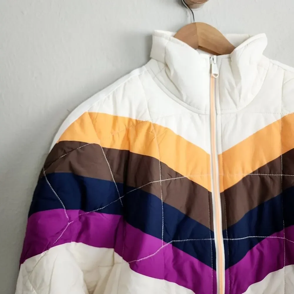 FP Movement Hatch Maternity Chevron Quilted Puffer Jacket Coat Ivory Small S NWT